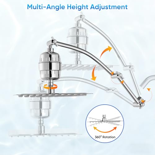 8 Inch Rain Shower Head with 16 Inch Extension Arm for Hard Water