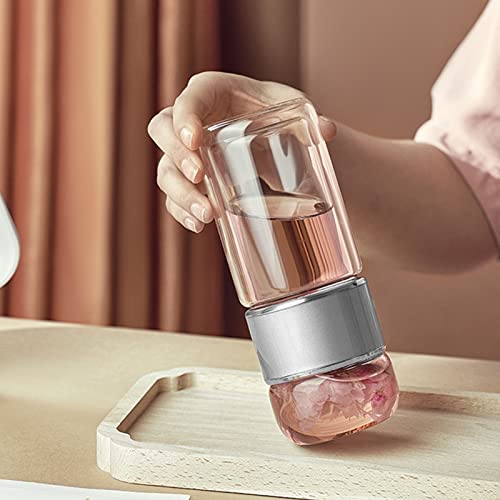 Tea Infuser Bottle Glass Tea Tumbler with Infuser 420ml Double Layer Stainless Steel Leakage Proof Water Bottle for Loose Leaf Tea for Office Travel Home