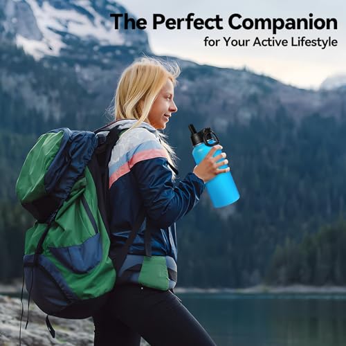 32 oz Insulated Water Bottles Bulk with 2 Lids (8 Count)