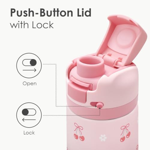 Cherry Insulated Stainless Steel Water Bottle with Straw for Sports and Travel 24 Ounces for Women Girls Friends Teens Birthday