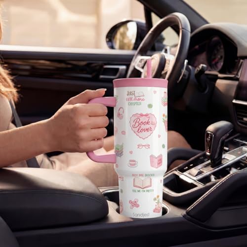 Book Lover Stainless Steel Locking Lid Silicone Straw Tumbler with Handle 40oz