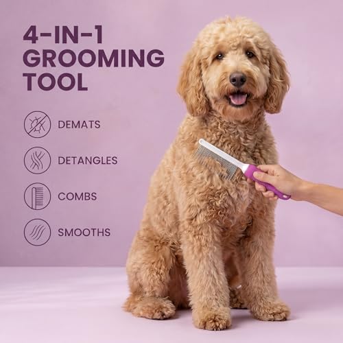 Poodle Pet Detangling Pet Comb with Long & Short Stainless Steel Teeth for Removing Matted Fur