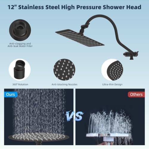 All Metal High Pressure Rainfall 12'' Shower Head with Handheld