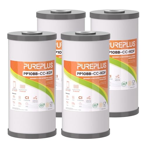 5 Micron 10" x 4.5" Whole House PP Sediment Carbon KDF Composite Heavy Metal Reduction Filter Cartridge for GE FXHTC (4 Count)