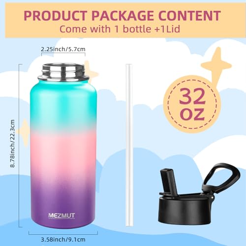 32oz Metal Sports Insulated Water Bottle with Straw Lid