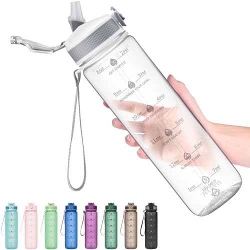 Clear Plastic Water Bottle With Straw & Time Marker