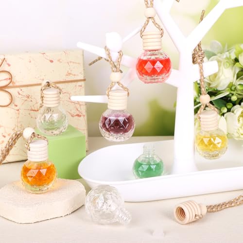 60 Pcs Hanging Car Air Freshener Car Diffuser Bottle Empty Glass Perfume Bottles Air Freshener Diffuser Bottle Pendant for Essential Oils Fragrance Aromatherapy Ornament Decor (60 Count)