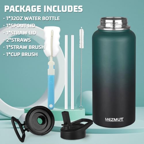 32oz Metal Sports Insulated Water Bottle with 2 Lids