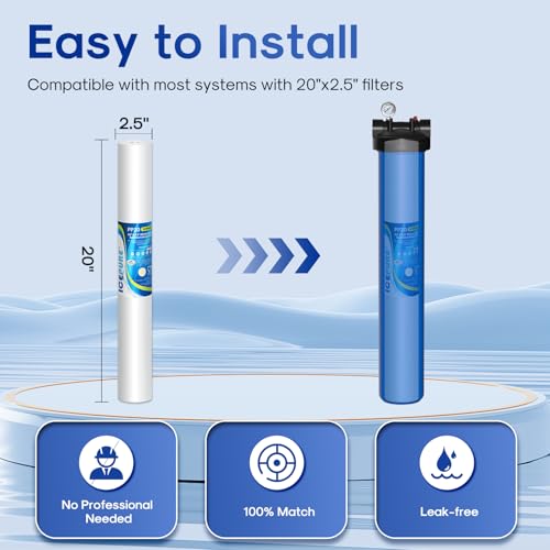 2.5" x 20" 20 Micron Whole House Sediment Water Filter (6 Count)