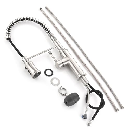 Pull Out Spring Sprayer Kitchen Sink Faucet with 360° Rotating Spout and Single Level Handle