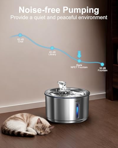 Stainless Steel Cat Water Fountain with 3 Replacement Filters