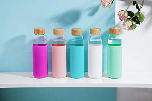 18 Oz Borosilicate Glass Water Bottles with Bamboo Lid