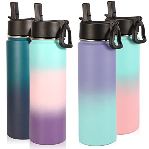 Insulated Water Bottles with Straw Bulk 4 Pack (4 Count)