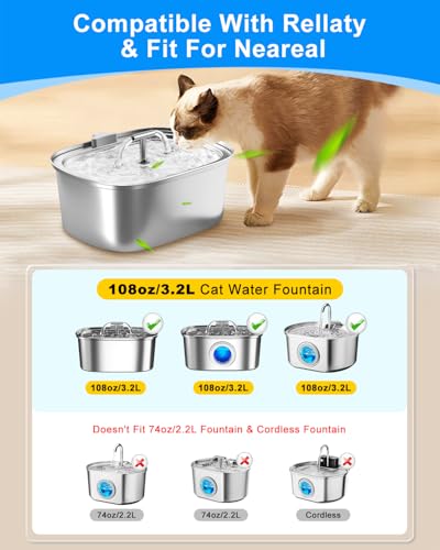 10 Set Cat Fountain Filter Replacement Fit for Neareal 108oz (20 Count)