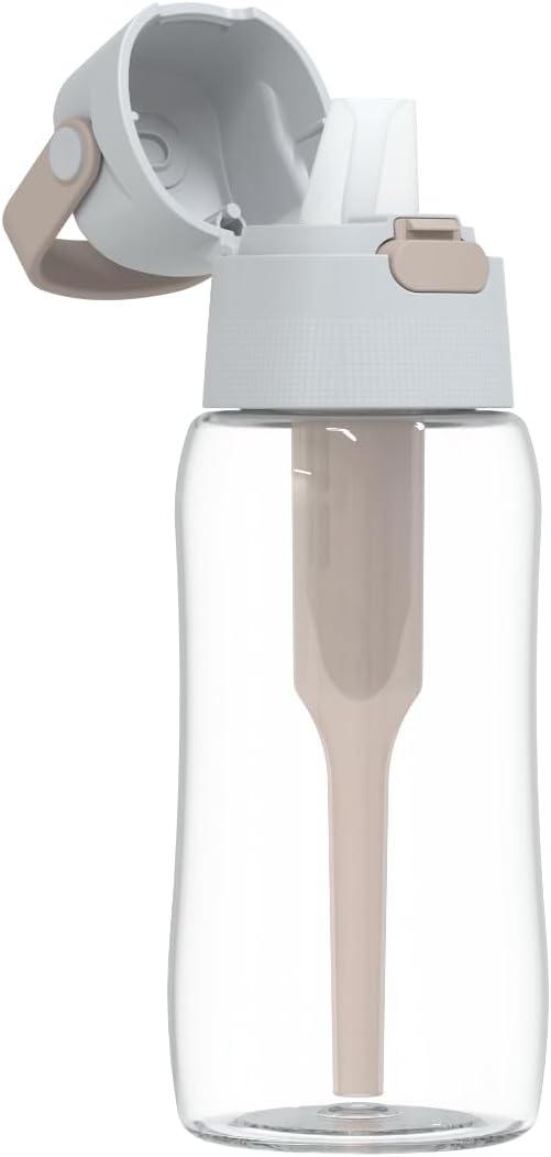 Dafi Filtered Water Bottle with Straw 17 oz - Sports Water Bottle Reusable with Carbon Filter for Gym, Travel, Daily Use - Leakproof, BPA-Free with Hypoallergenic Mouthpiece & Carrying Handle - Beige