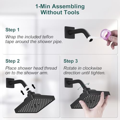 Filtered 6 Inch Square Shower Head High Pressure Bathroom Rain Showerhead Filter for Hard Water to Remove Chlorine and Harmful Substances