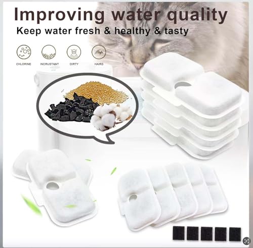8 Packs Replacement Filters and 8 Pack of Sponges Compatible with PETLIBRO Capsule Pet Water Fountain PLWF005 (8 Count)