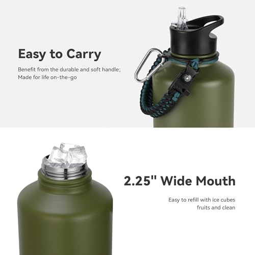 64 oz Insulated Water Bottle with Straw & Spout Lids