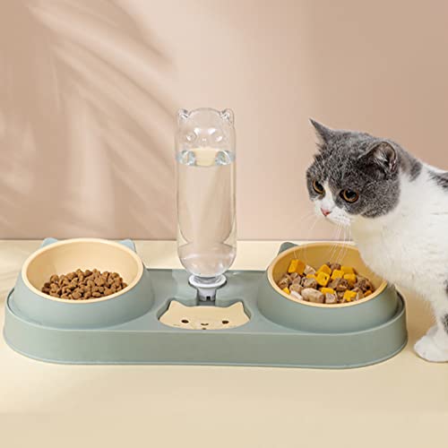 Triple Cat Food Bowls with Water Dispenser
