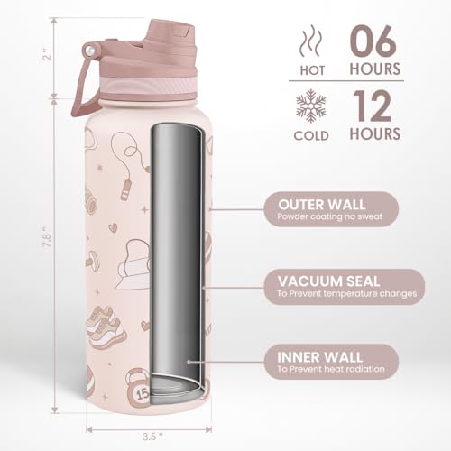 Workout Stainless Steel Water Bottle with Strap 32oz