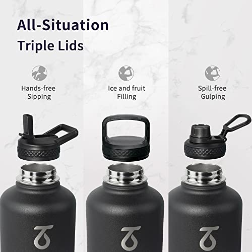 64 oz Water Bottle Stainless Steel with 3 Lids
