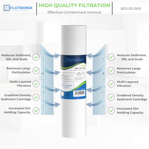Flotronix 5 Micron 10" x 2.5" Sedmient Filter Whole House Water Filter Replacement (4 Count)