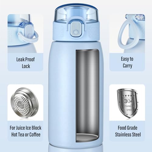 Insulated Water Bottle 12 oz with Dustproof Lid
