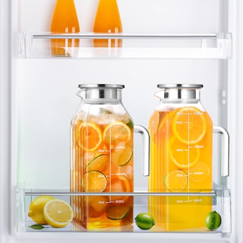 68oz Glass Pitcher with Lid and Handle for Fridge