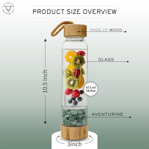 Gem Infused Aventurine Glass Water Bottle