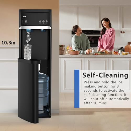Self Cleaning Bottom Loading Hot and Cold Water Dispenser with Ice Maker Machine for 5 Gallon Bottle 22lbs Daily Capacity Ice Full Alert Black