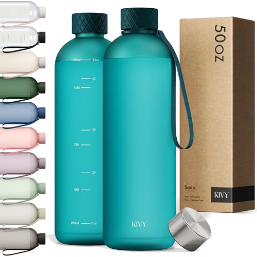 Large Water Bottle 50oz [Lightweight & Shatterproof] Fits Backpack & Cupholder for Travel
