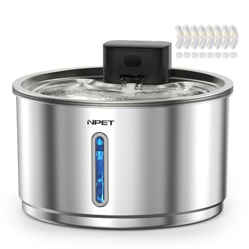 Stainless Steel Wireless Cat Water Fountain with 8 Replacement Filters
