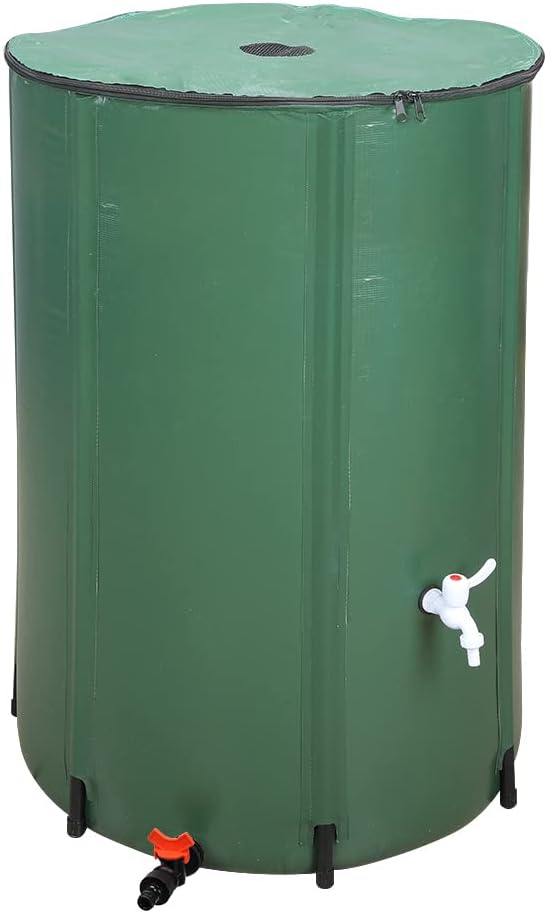 132 Gallon Collapsible Rain Barrel, Portable Water Storage Tank, Foldable Rainwater Collect System Downspout, Water Catcher Container with Filter, Spigots Overflow Kit (Green,132 Gallon)