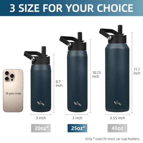25 oz Insulated Stainless Steel Water Bottle with 3 Lids