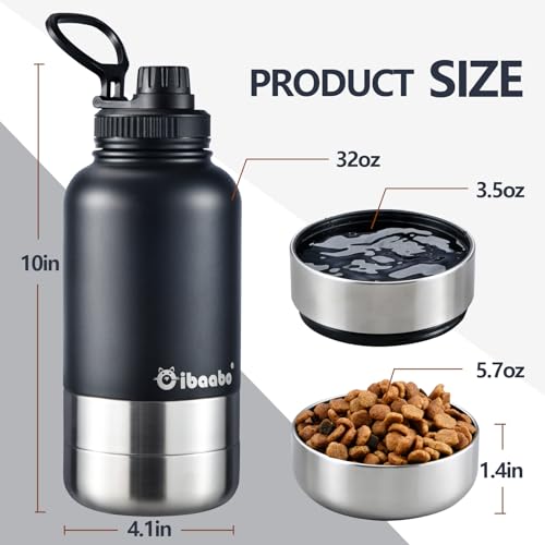 Insulated Dog Water Bottle 32oz Keep Water Cool with 2 Bowls