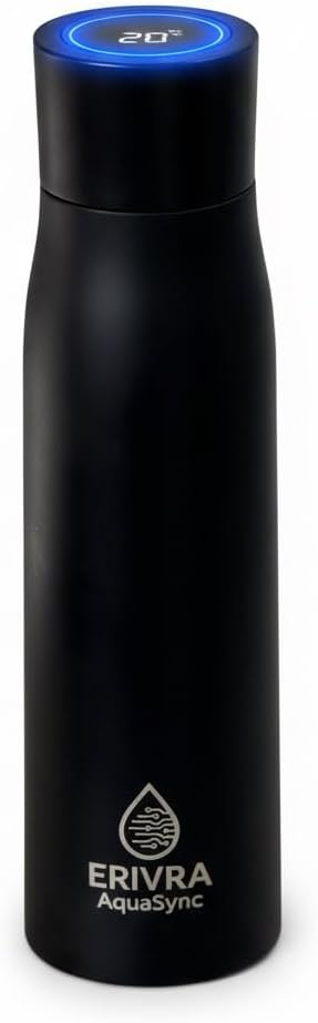 AquaSync Smart Self-Cleaning Water Bottle 17oz Vacuum Insulated Stainless Steel with UV-C Light Technology LED Temperature Display & USB-C Rechargeable Battery