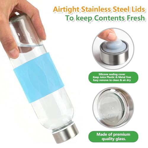 18oz Glass Juice Bottles with Stainless Steel Lids Leak Proof 6 Pack (6 Count)
