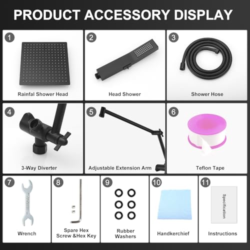 All Metal 12 Inch Rain Shower Head with Handheld Spray Combo