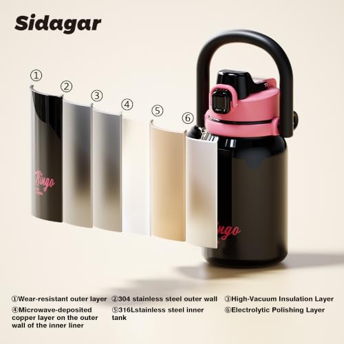 32 oz Leak proof Insulated Water Bottle with Straw & Handle Black