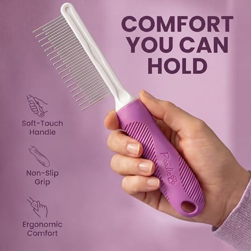 Poodle Pet Detangling Pet Comb with Long & Short Stainless Steel Teeth for Removing Matted Fur