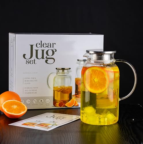 Round Glass Pitcher with Lid & Spout (2 Count)