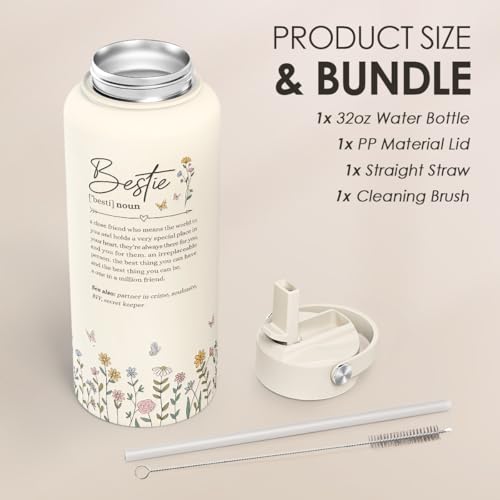 Best Friend Water Bottle 32oz Stainless Steel with Lid & Straw