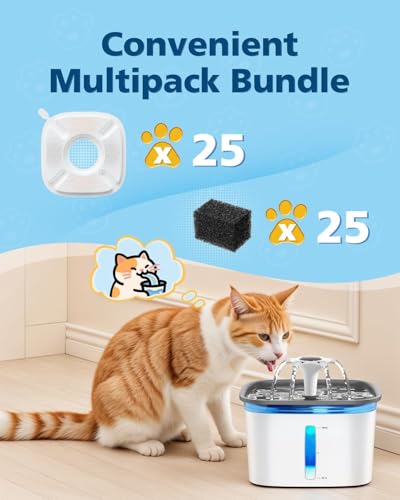 50 Pcs Cat Water Fountain Filters for Veken 95oz 67oz 135oz Pet Fountain (50 Count)
