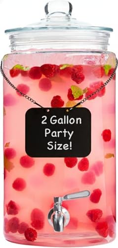 2 Gallon Glass Drink Dispenser with Spout for Parties