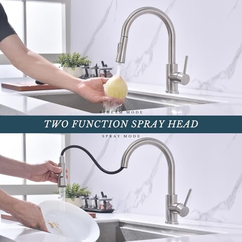 Kitchen Faucet with Pull Down Sprayer SUS304 Stainless Steel High Arc Brushed Nickel Pull Out Kitchen Sink Faucets Utility Laundry Farmhouse Camper Rv Modern for 1 or 3 Hole Sink