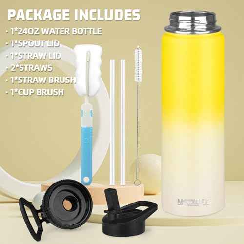 24oz Sports Insulated Water Bottle for School with 2 Lids (24 Count)