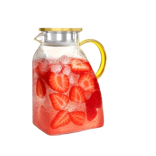 Glass Water Pitcher with Gold Lid for Fridge
