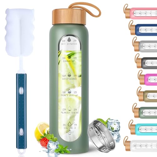 Glass Water Bottles 25 Oz with Silicone Sleeve