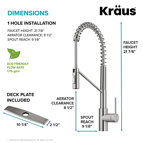 Oletto Commercial Style Single Handle Pull Down Kitchen Faucet with QuickDock Top Mount Installation Assembly in Spot Free Stainless Steel