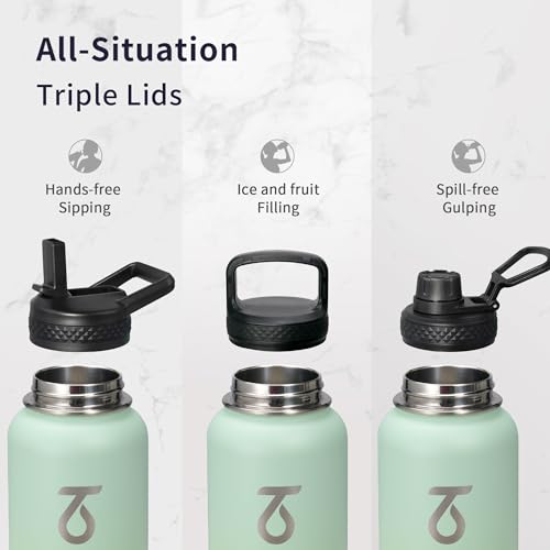 Water Bottle Insulated 40 oz with 3 Lids